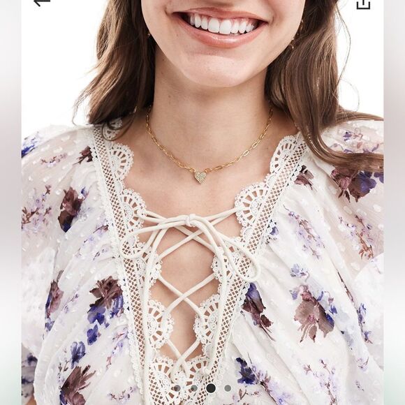 White and Purple Mini Sundress with Bishop Sleeves - Picture 4 of 4